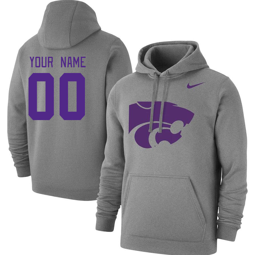 Custom Kansas State Wildcats Name And Number College Hoodie-Gray - Click Image to Close